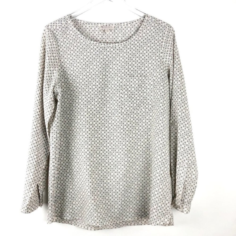 Lila Rose Blouse Womens L Cream Black Graphic Print Tunic Casual Lightweight